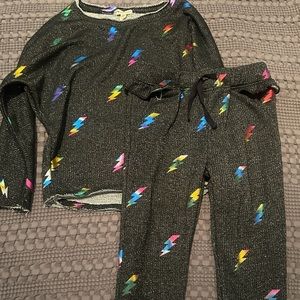 Girls Appaman black with rainbow shiny lightening bolts size 8